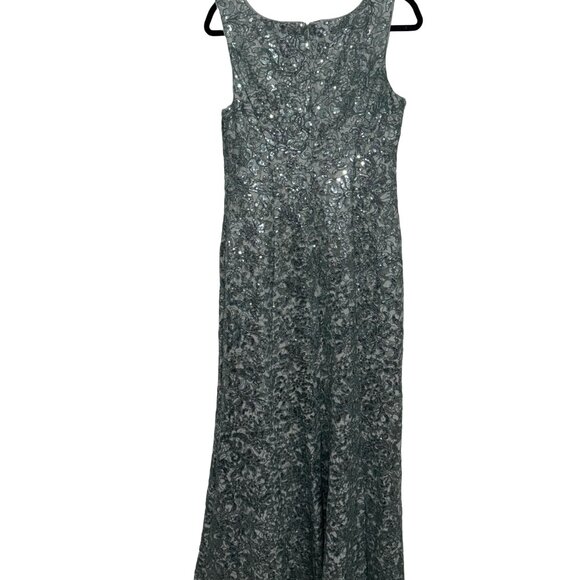 Alex Evenings Sleeveless Corded Fit Ice Sage Lace & Sequin-Detail Gown Sz 8 - Picture 4 of 16